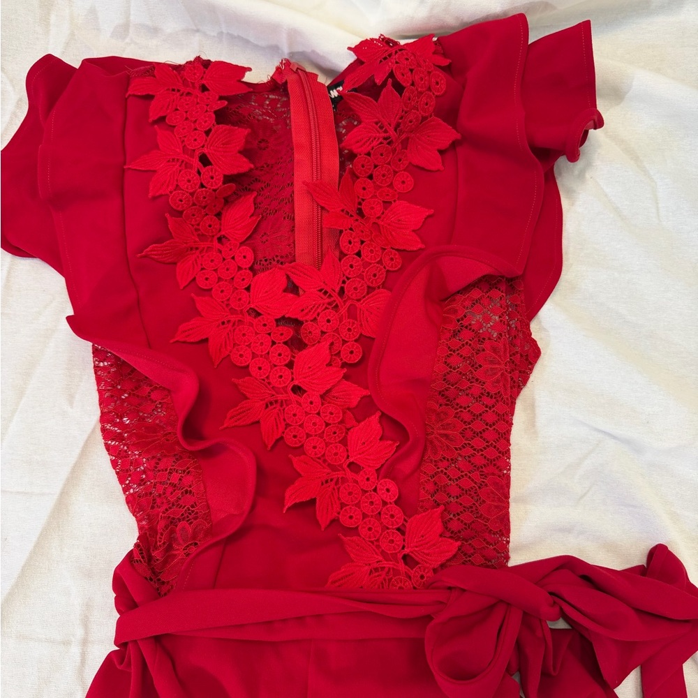 Fashion Nova Red Lace Zip-Back jumpsuit